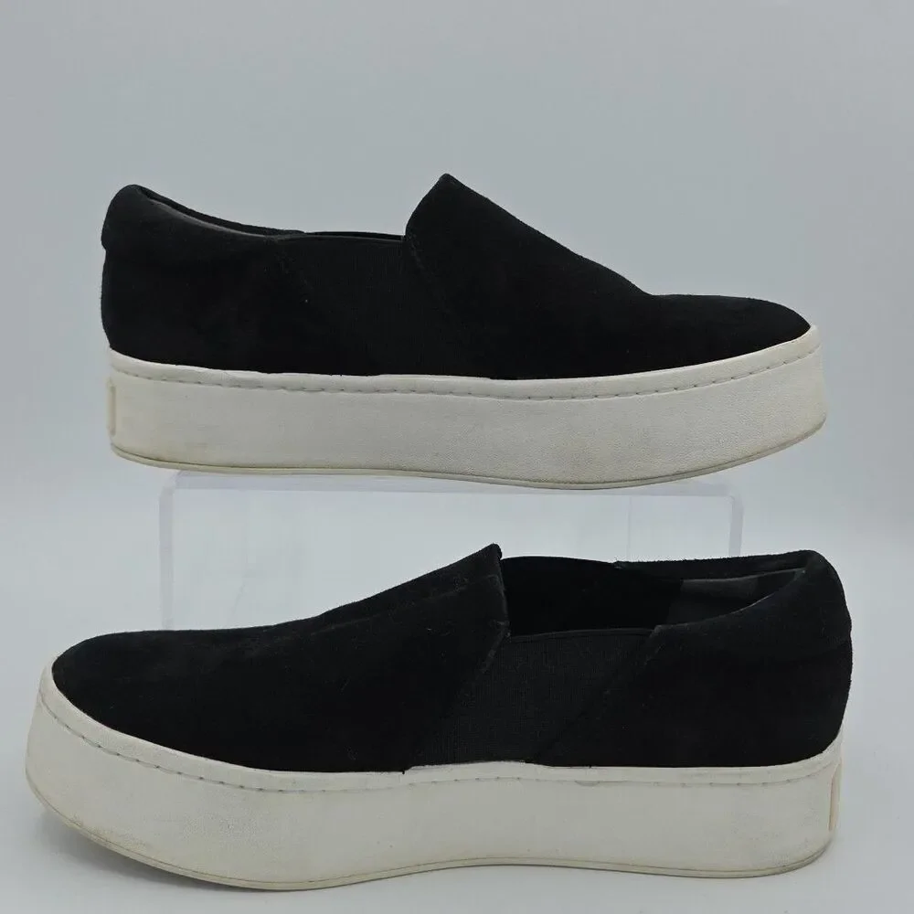 VINCE Shoes Womens 7 Black Suede Warren Platform Sneaker Slip on Leather